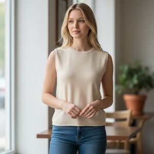 Neiman Marcus Exclusive Women’s Cashmere Silk Size L Sweater Sleeveless Ivory